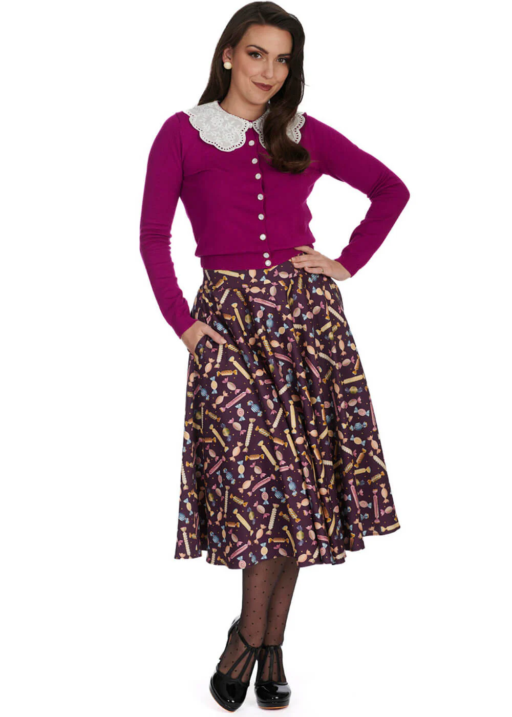 Banned Candy Jupe Swing des Années 50 Aubergine – Image 5