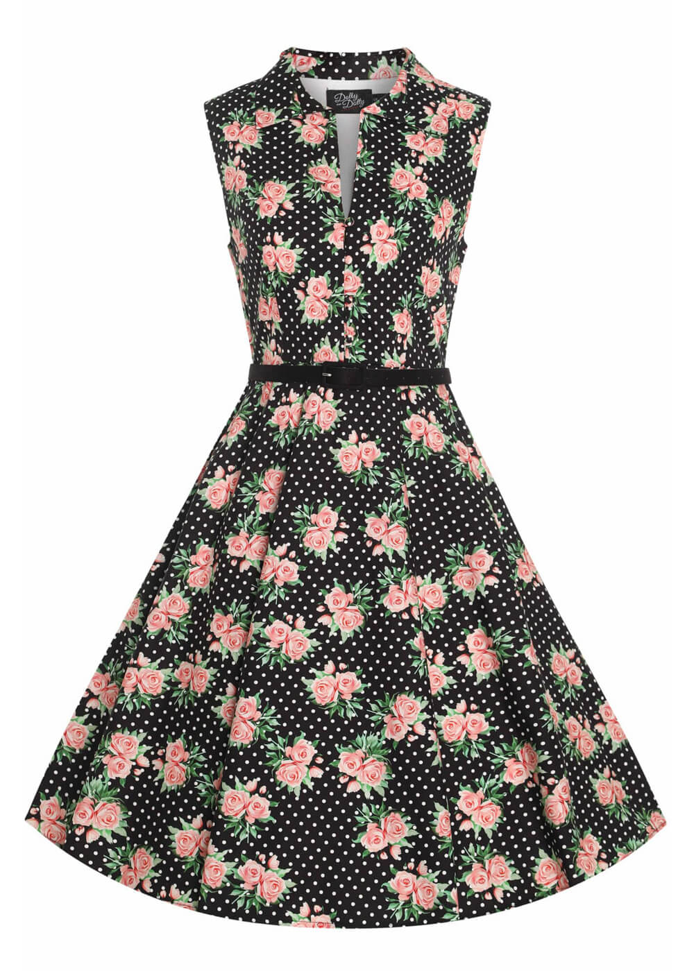 Dolly & Dotty Poppy Roses & Polkadot Robe Swing des Années 40 Noire – Image 2