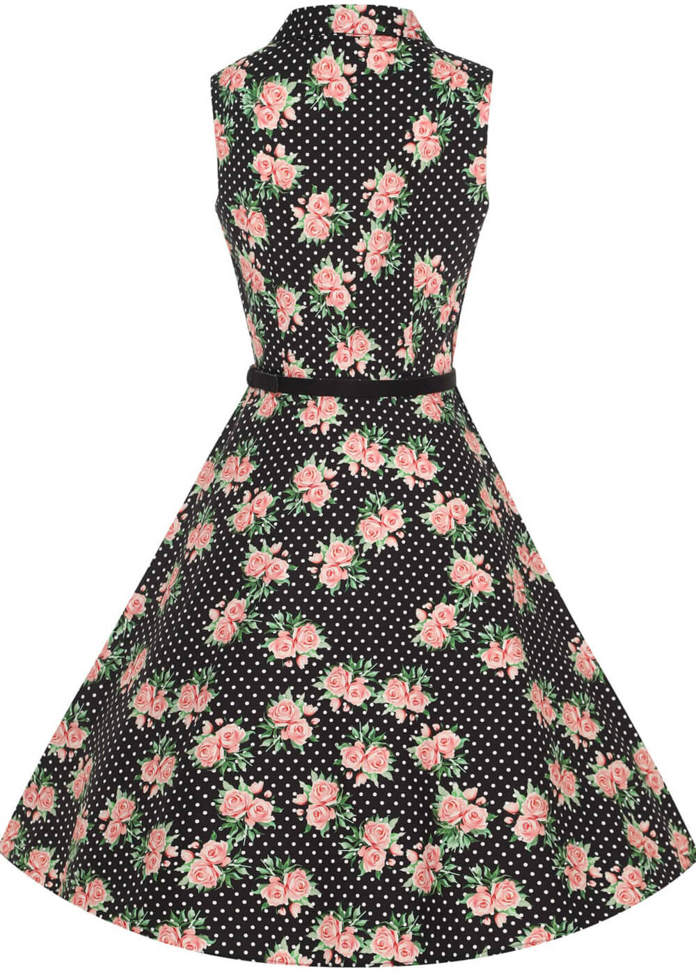 Dolly & Dotty Poppy Roses & Polkadot Robe Swing des Années 40 Noire – Image 4