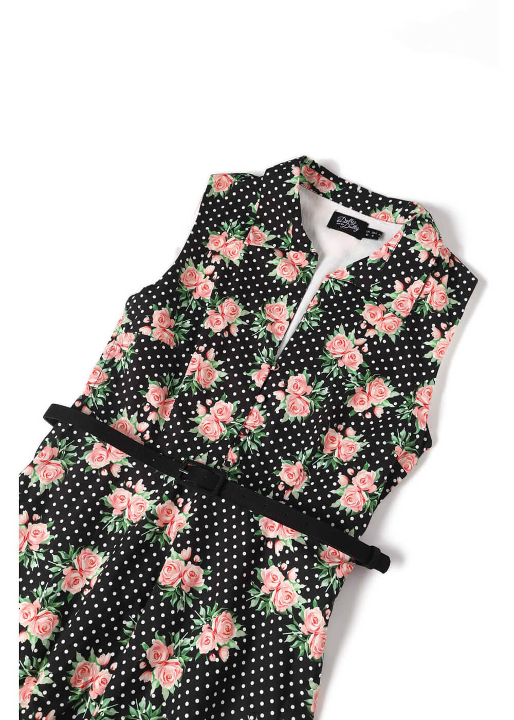 Dolly & Dotty Poppy Roses & Polkadot Robe Swing des Années 40 Noire – Image 5