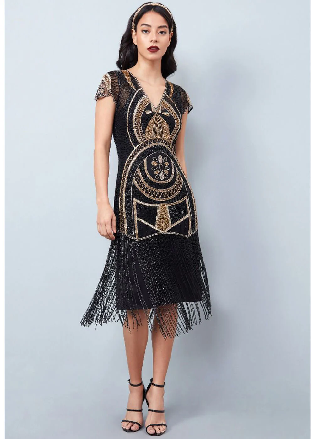 Gatsbylady Mary Fringe Robe Flapper Années 20 Noir Or – Image 2