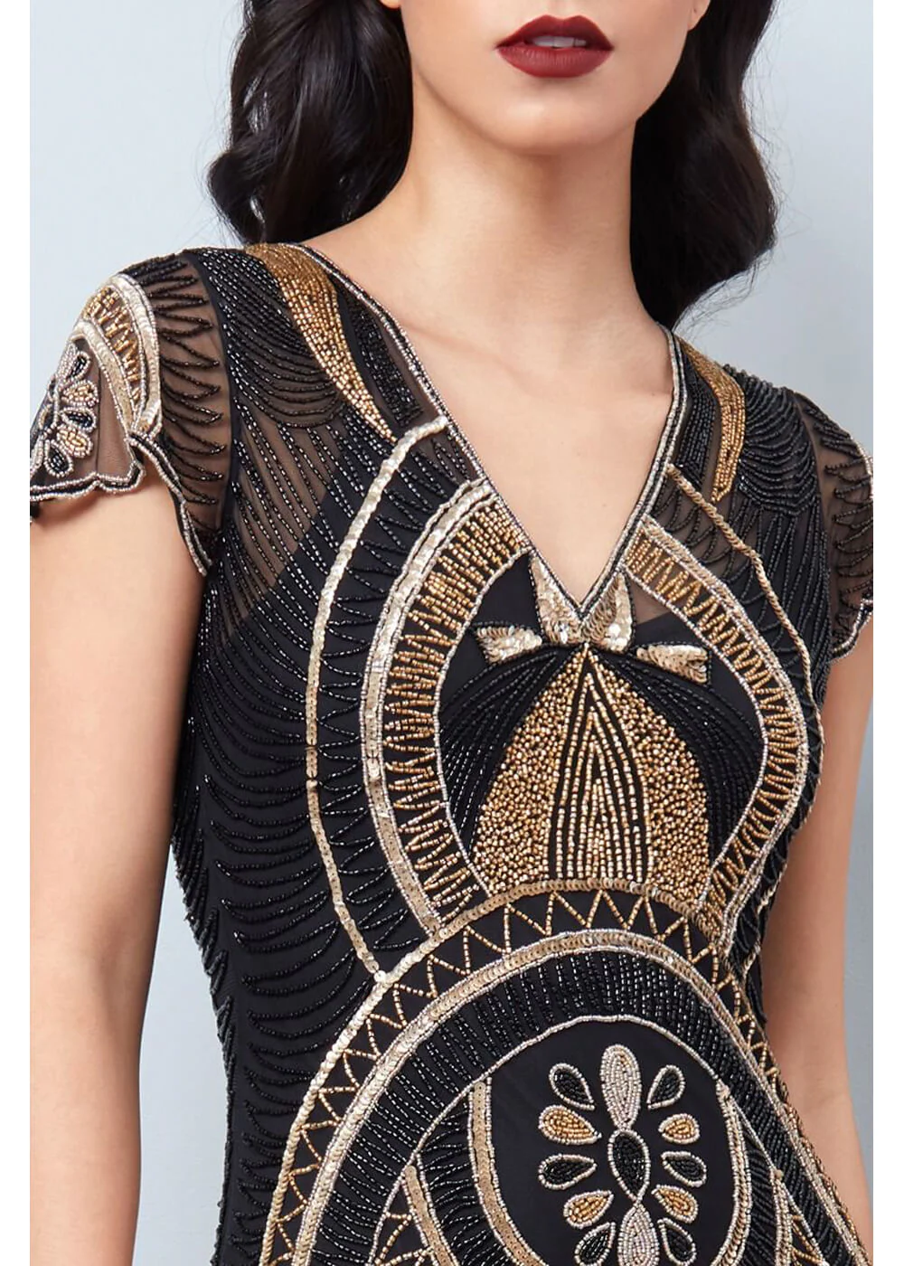 Gatsbylady Mary Fringe Robe Flapper Années 20 Noir Or – Image 3