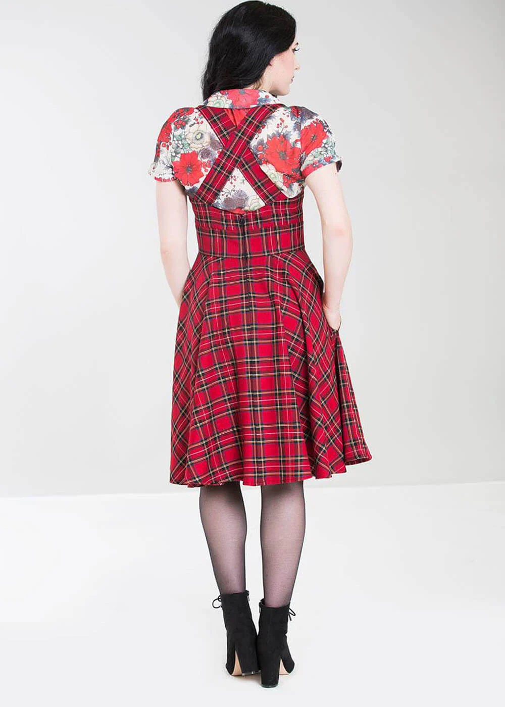 Robe Salopette Hell Bunny Irvine Tartan Années 60 Rouge – Image 3