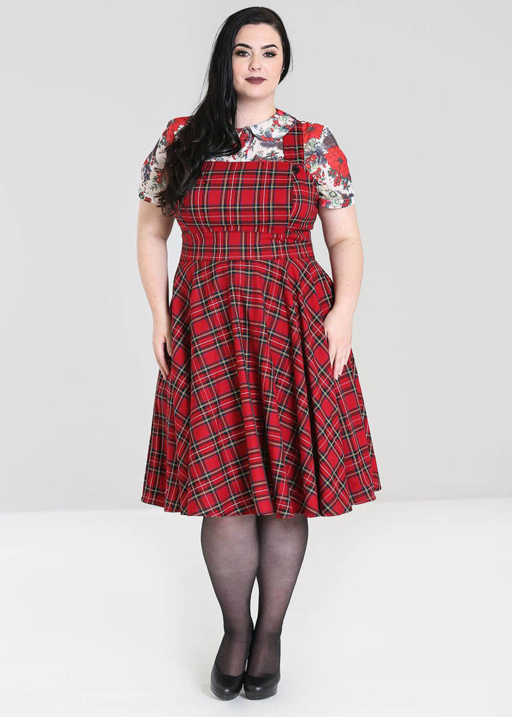 Robe Salopette Hell Bunny Irvine Tartan Années 60 Rouge – Image 4