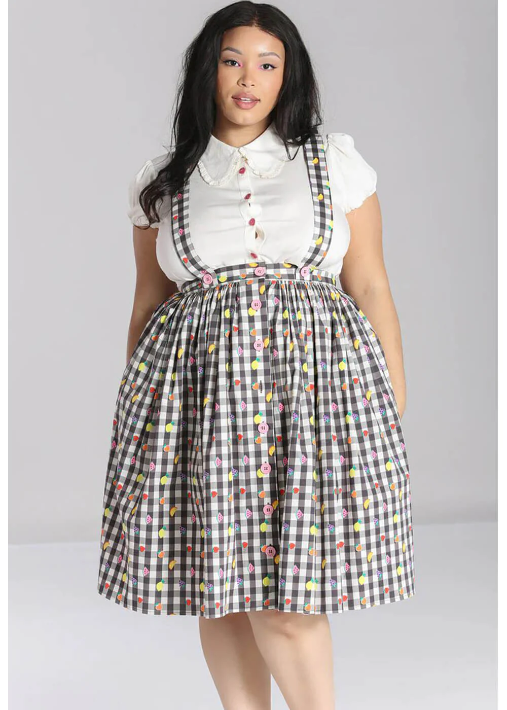 Hell Bunny Fruitylou Jupe Pinafore Swing Années 40 Noir Blanc – Image 5