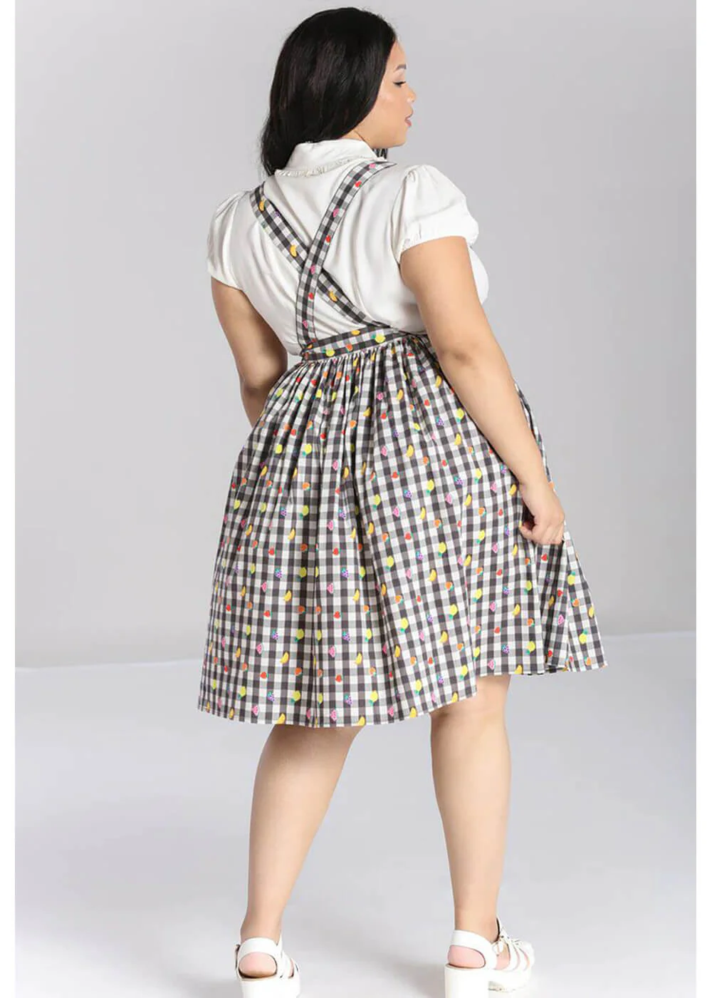 Hell Bunny Fruitylou Jupe Pinafore Swing Années 40 Noir Blanc – Image 6