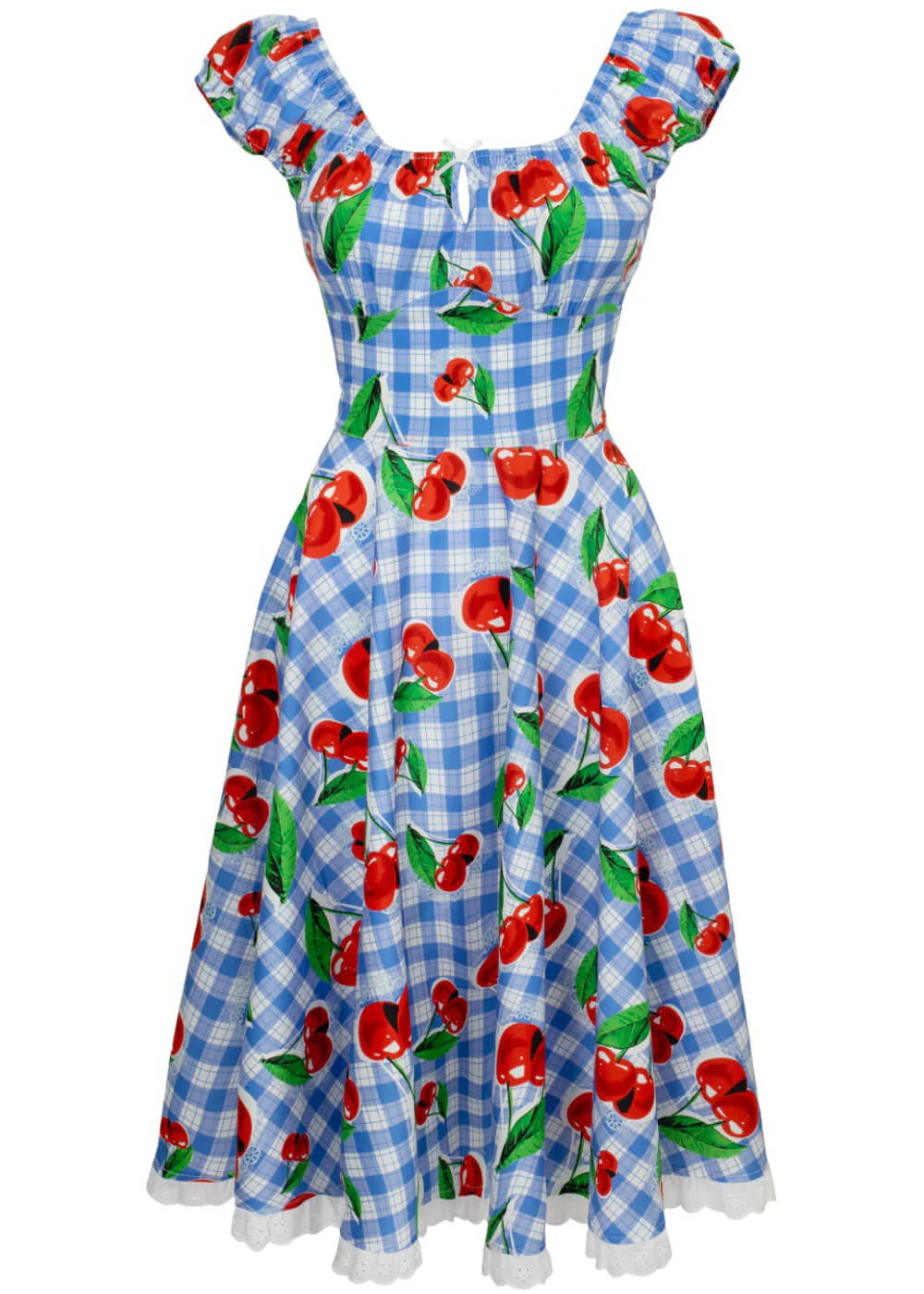 Robe Swing Gingham Cerise 50's Picnic de Hell Bunny en Bleu – Image 2
