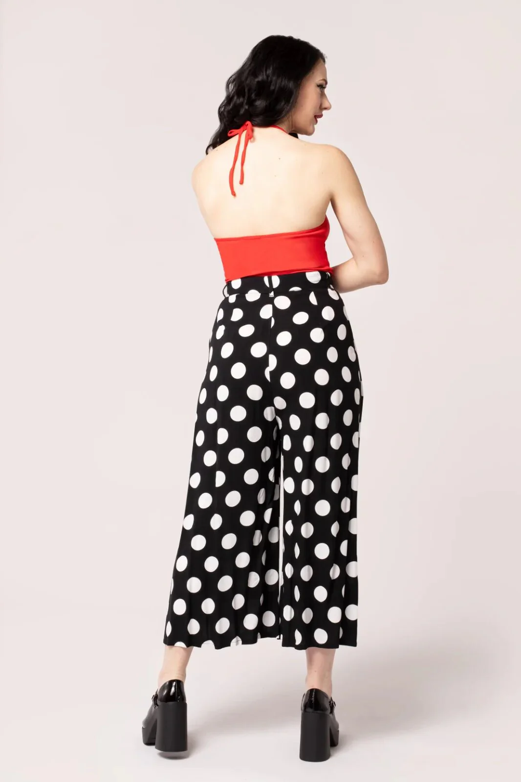 Hell Bunny Dolores Polkadot Pantalon Palazzo Années 40 Noir – Image 4
