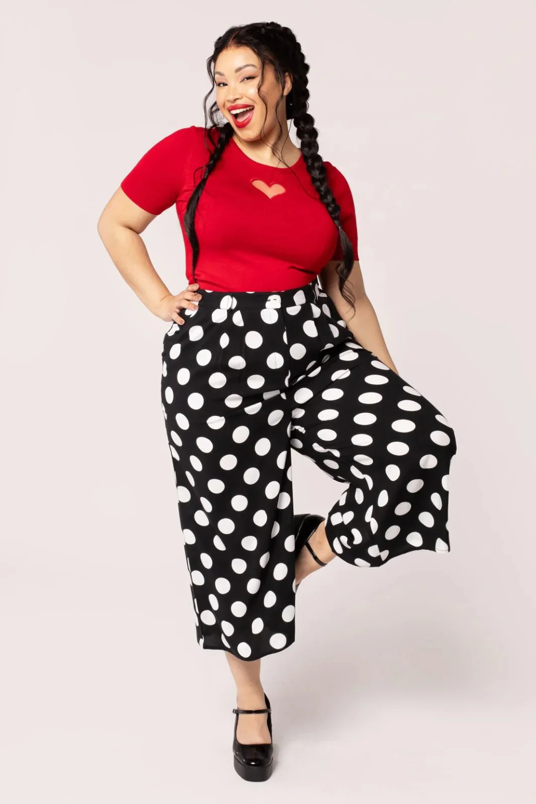 Hell Bunny Dolores Polkadot Pantalon Palazzo Années 40 Noir – Image 6