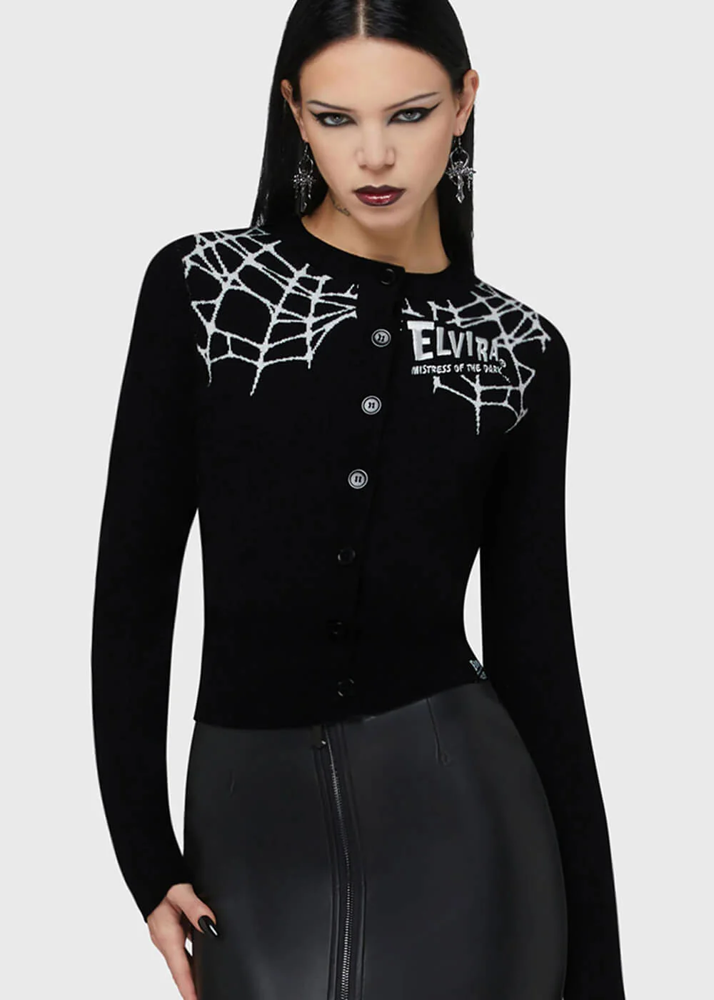 Killstar x Elvira Web Of Lies Cardigan Zwart Wit – Image 2