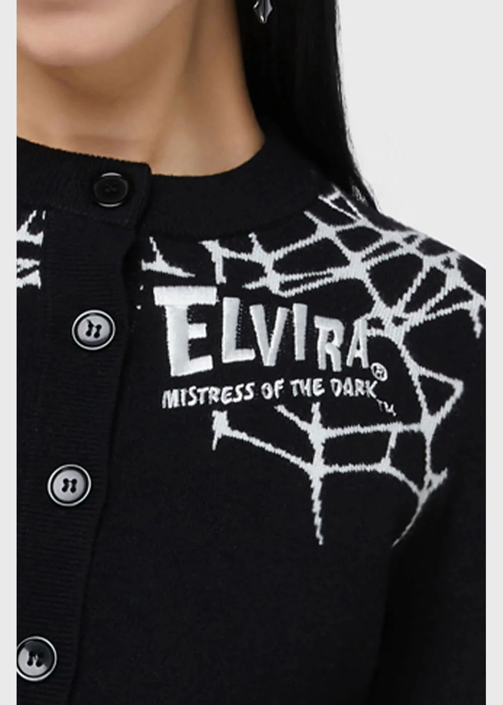 Killstar x Elvira Web Of Lies Cardigan Zwart Wit – Image 4
