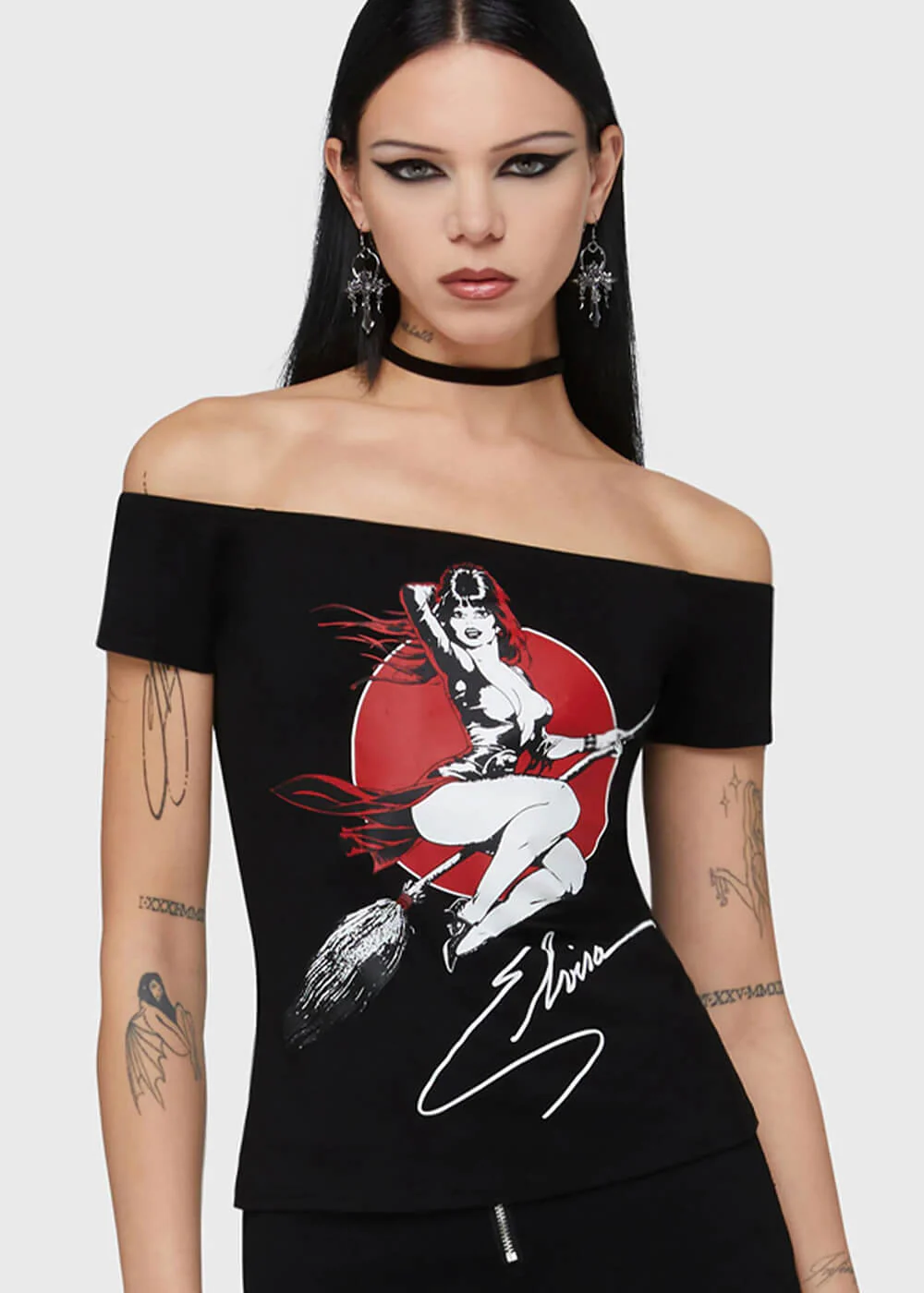Killstar x Elvira Moonstruck Bardot Top Zwart