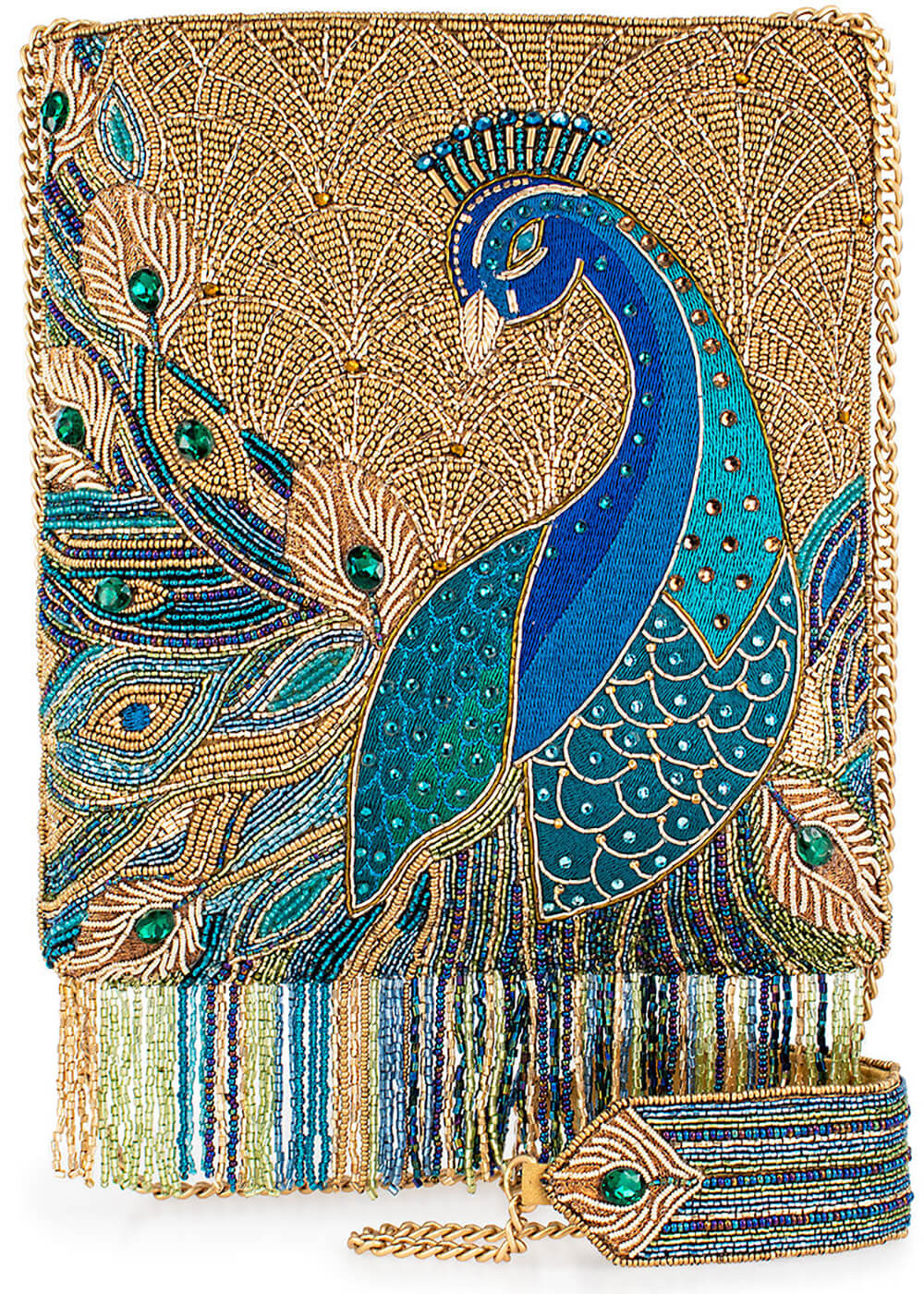 Mary Frances Sac Porté Épaule Plumes de Paon Or