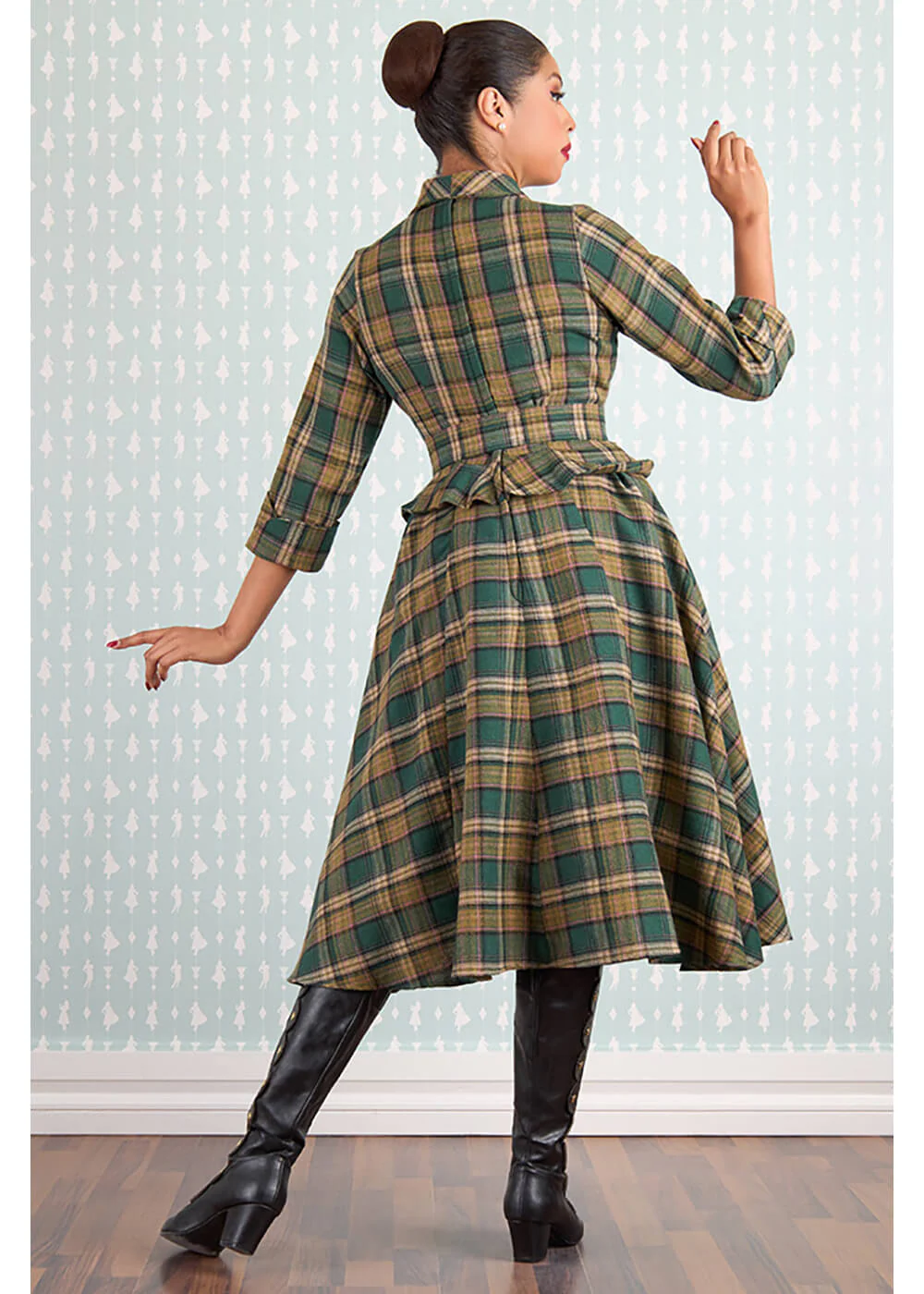 Miss Candyfloss Robe Swing Tartan Helioise des Années 40 Verte – Image 8