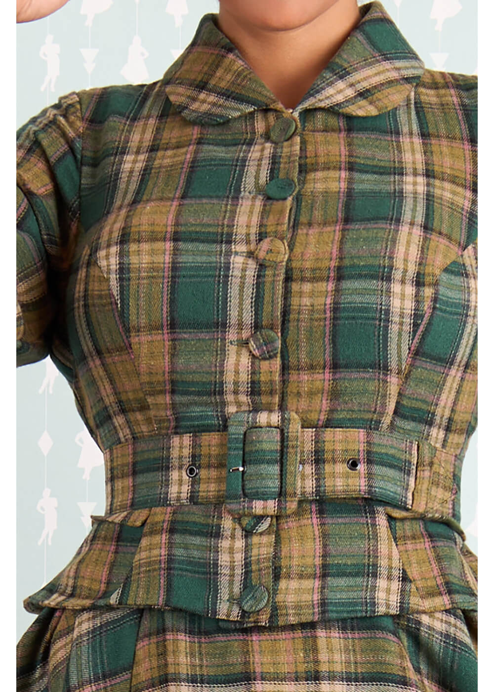 Miss Candyfloss Robe Swing Tartan Helioise des Années 40 Verte – Image 3