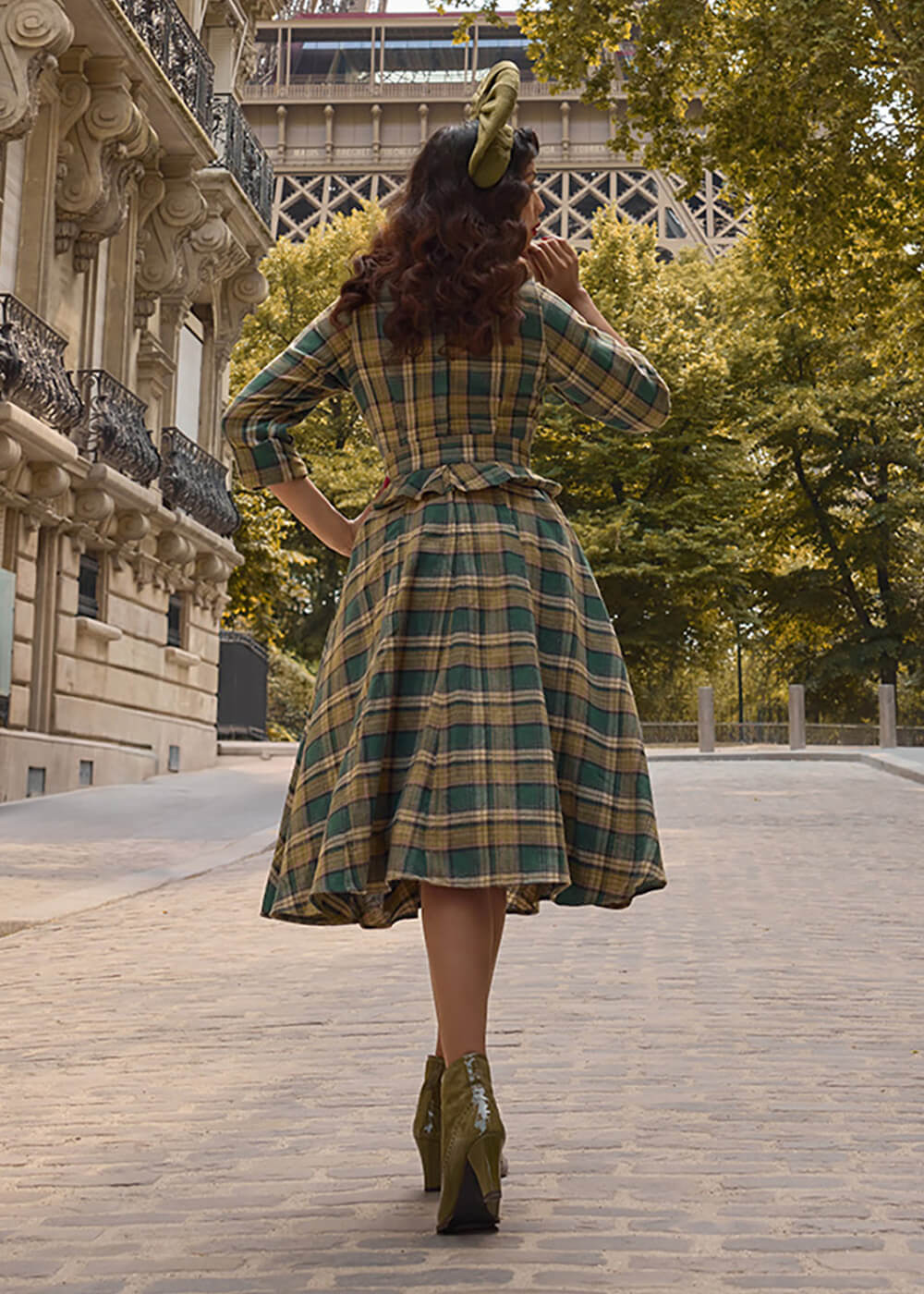 Miss Candyfloss Robe Swing Tartan Helioise des Années 40 Verte – Image 6