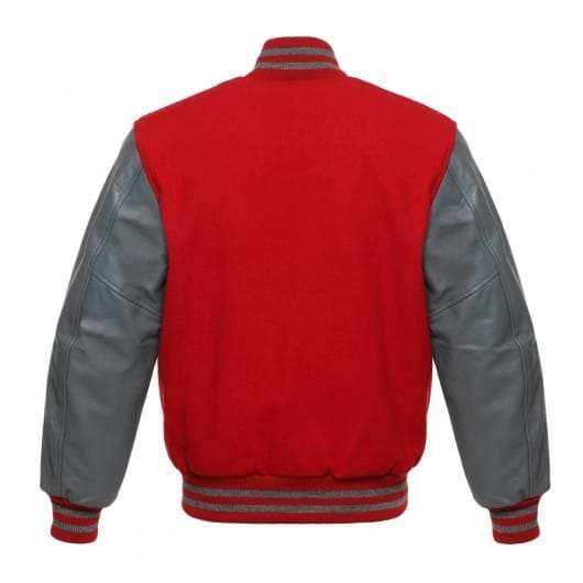 Veste Letterman rouge avec manches en cuir gris – Image 3