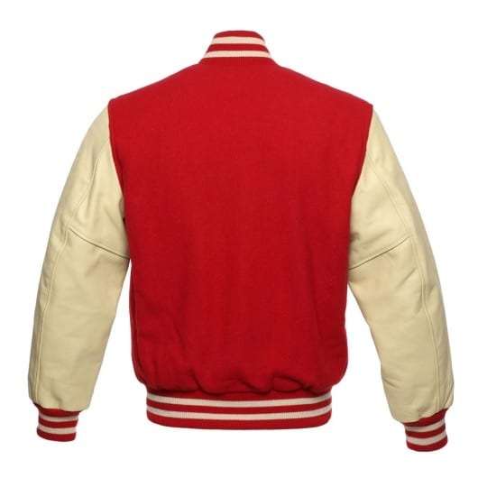 Veste Letterman rouge avec manches en cuir naturel – Image 3