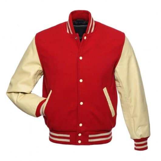 Veste Letterman rouge avec manches en cuir naturel – Image 2