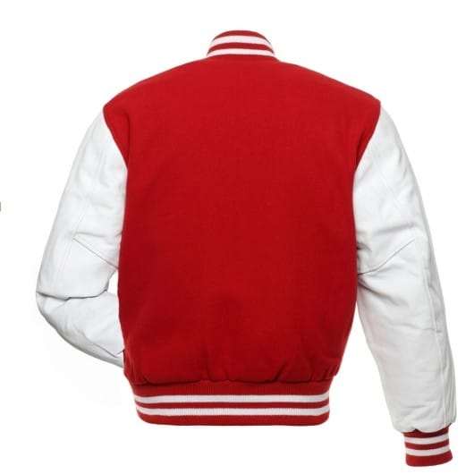 Veste Letterman rouge avec manches en cuir blanc – Image 3