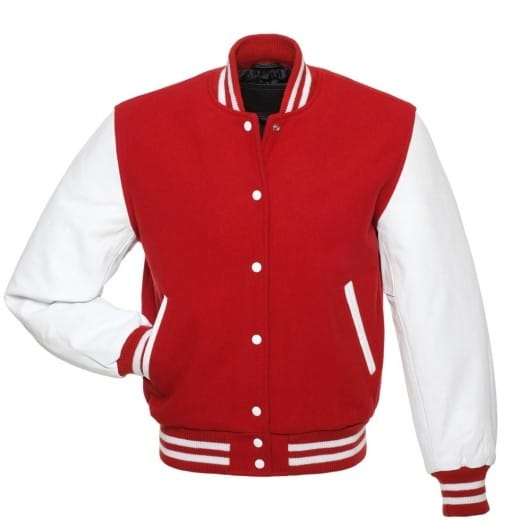 Veste Letterman rouge avec manches en cuir blanc – Image 2