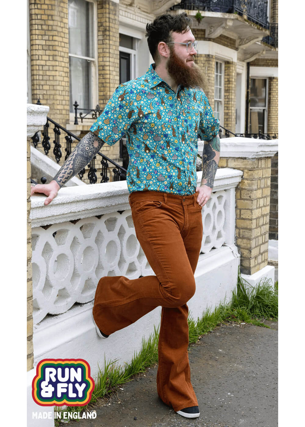Run & Fly Pantalon Bootcut Corduroy pour Homme Années 70 Tobacco – Image 4