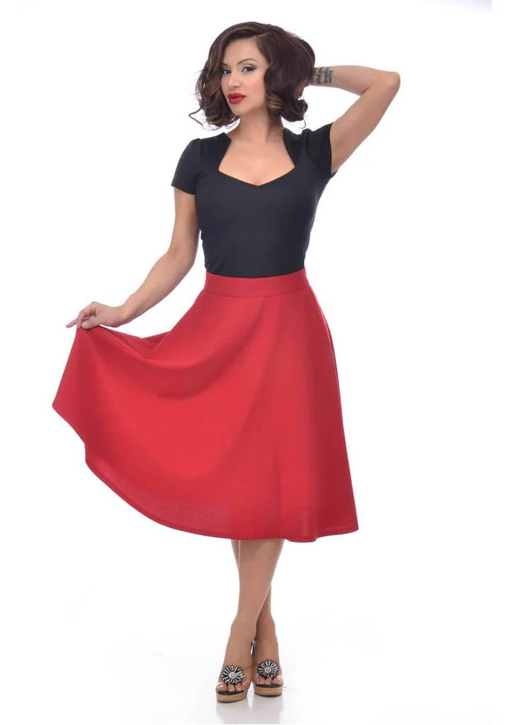 Steady Clothing Jupe Swing Taille Haute 50's Rouge – Image 4