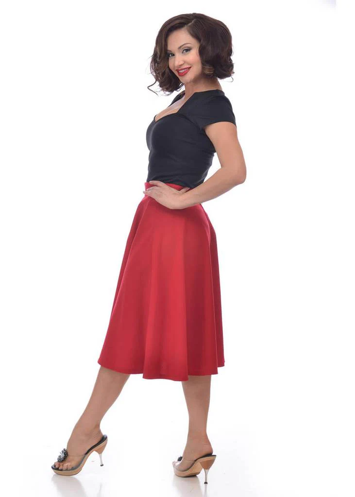 Steady Clothing Jupe Swing Taille Haute 50's Rouge – Image 5