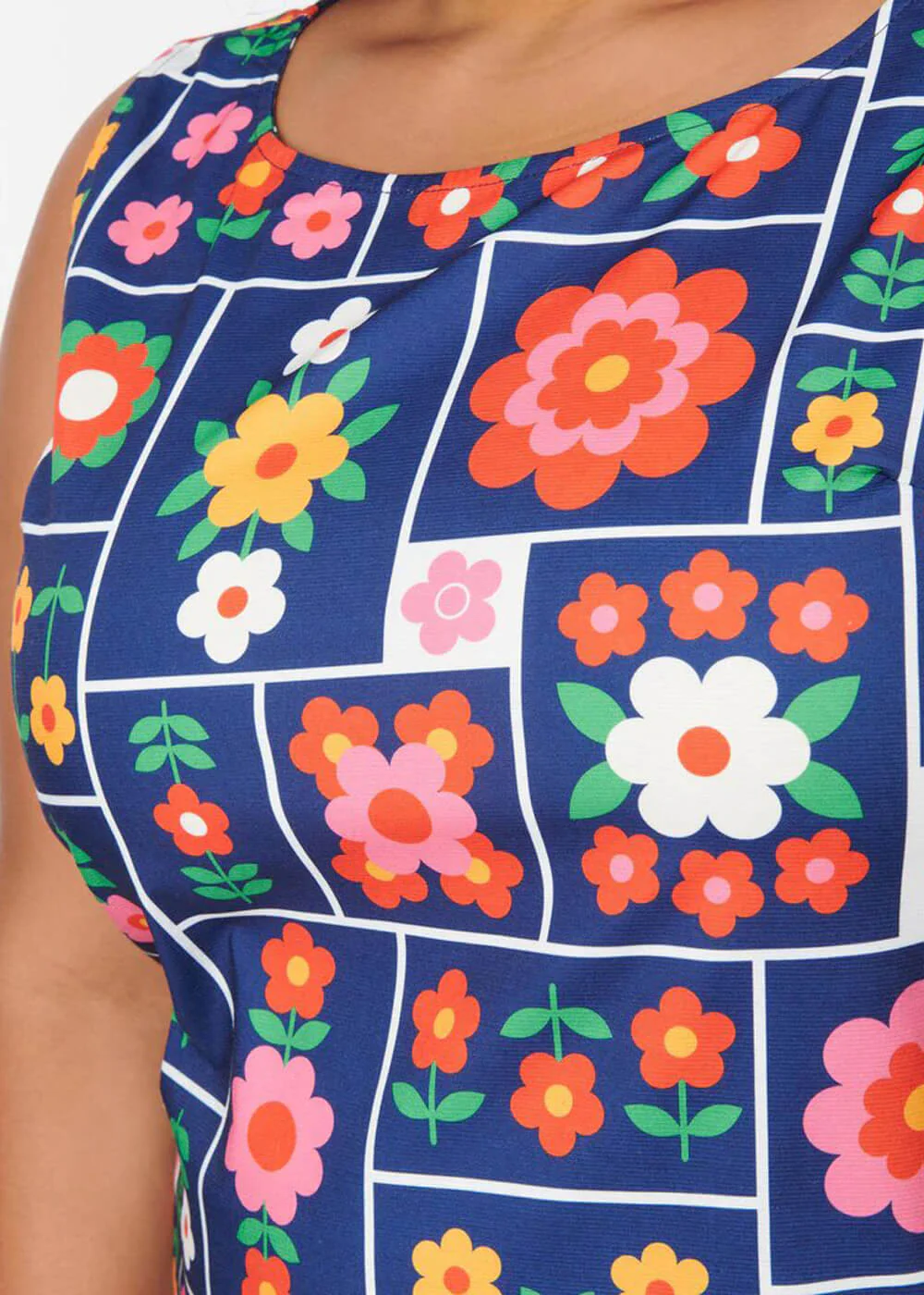 Unique Vintage Smak Parlour Wallpaper Floral 60's Mini Jurk Blauw Wit – Image 4