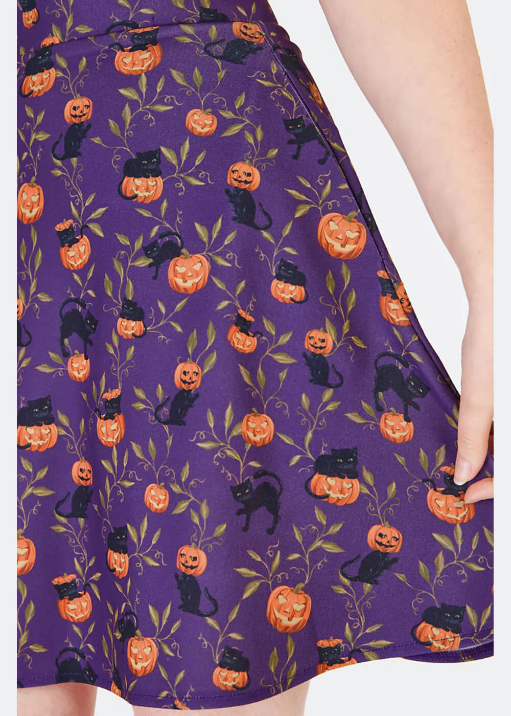 Voodoo Vixen Jupe Patineuse Années 60 Chats et Citrouilles Violette – Image 2